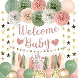 Amandir Girl Baby Shower Decorations Pink Sage Green Balloons Welcome