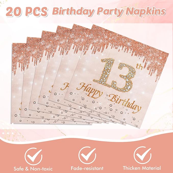 13th Birthday Party Decorations for Girls Rose Gold Birthday