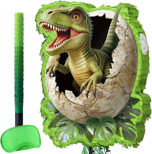 WERNNSAI Dinosaur Egg Piñata - Trex Piñata with Blindfold and Bat for