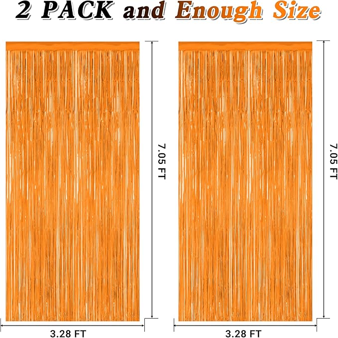 2 Pack Backdrop Curtains, 3.28 FT x 7.05 FT Orange Color Tinsel