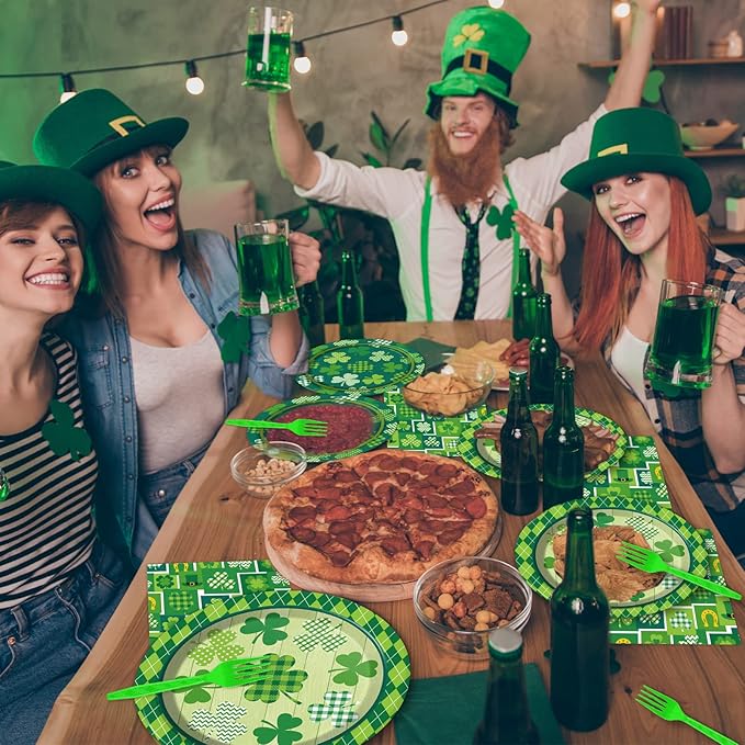 96 Pcs St Patrick's Day Tableware Set Lucky Green Shamrock Plates