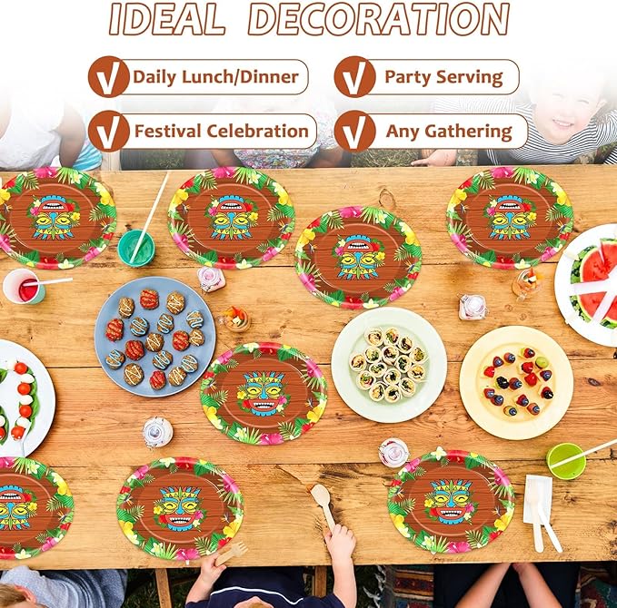 50Pcs Hawaiian Luau Oval Paper Plates 11 Inch Tiki Party Decorations
