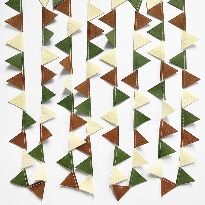 Jungle Party Decoration Sage Green Brown Beige Felt Hanging Triangle