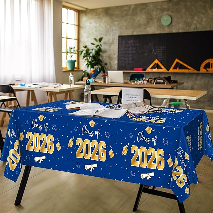 QZYL 4 Pack Graduation Decorations 2026, 54" x 108" Blue and Gold