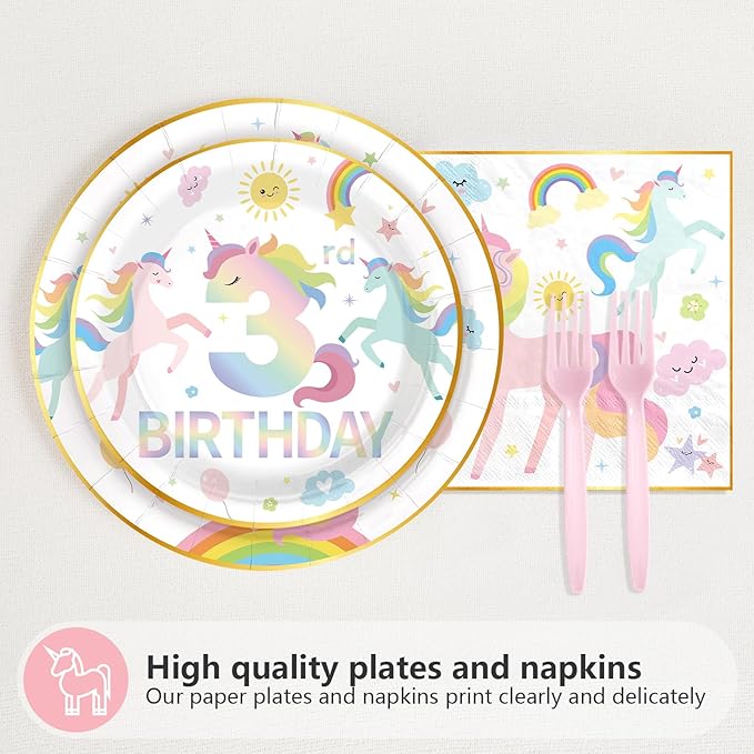96 Pcs Magical Pastel Unicorn 3rd Birthday Party Supplies Young Wild