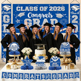 Graduation Decorations Class of 2026, Blue and Silver Graduation