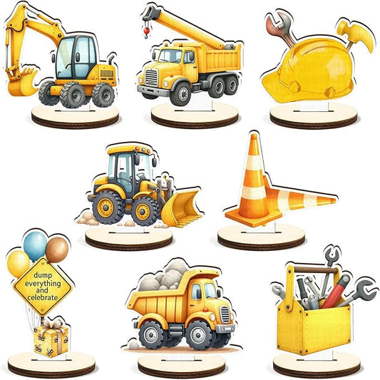 16 Pcs Wooden Construction Party Table Centerpiece Excavator Tractor