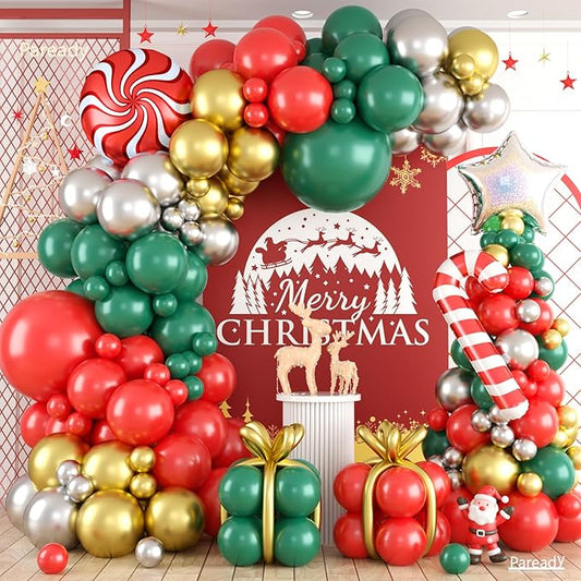 Christmas Balloon Arch Red Green Gold Balloon Garland Metallic