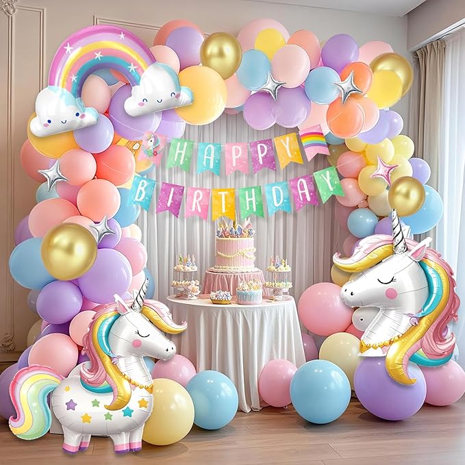 Unicorn Birthday Decorations for Girls Pastel Balloon Arch Kit Huge