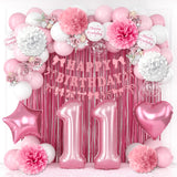 11th Birthday Decorations for Girls Pink Number 11 Balloon Bow