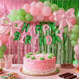Pink and Green Happy Birthday Balloons, 31”Huge Pink Bow Aluminum
