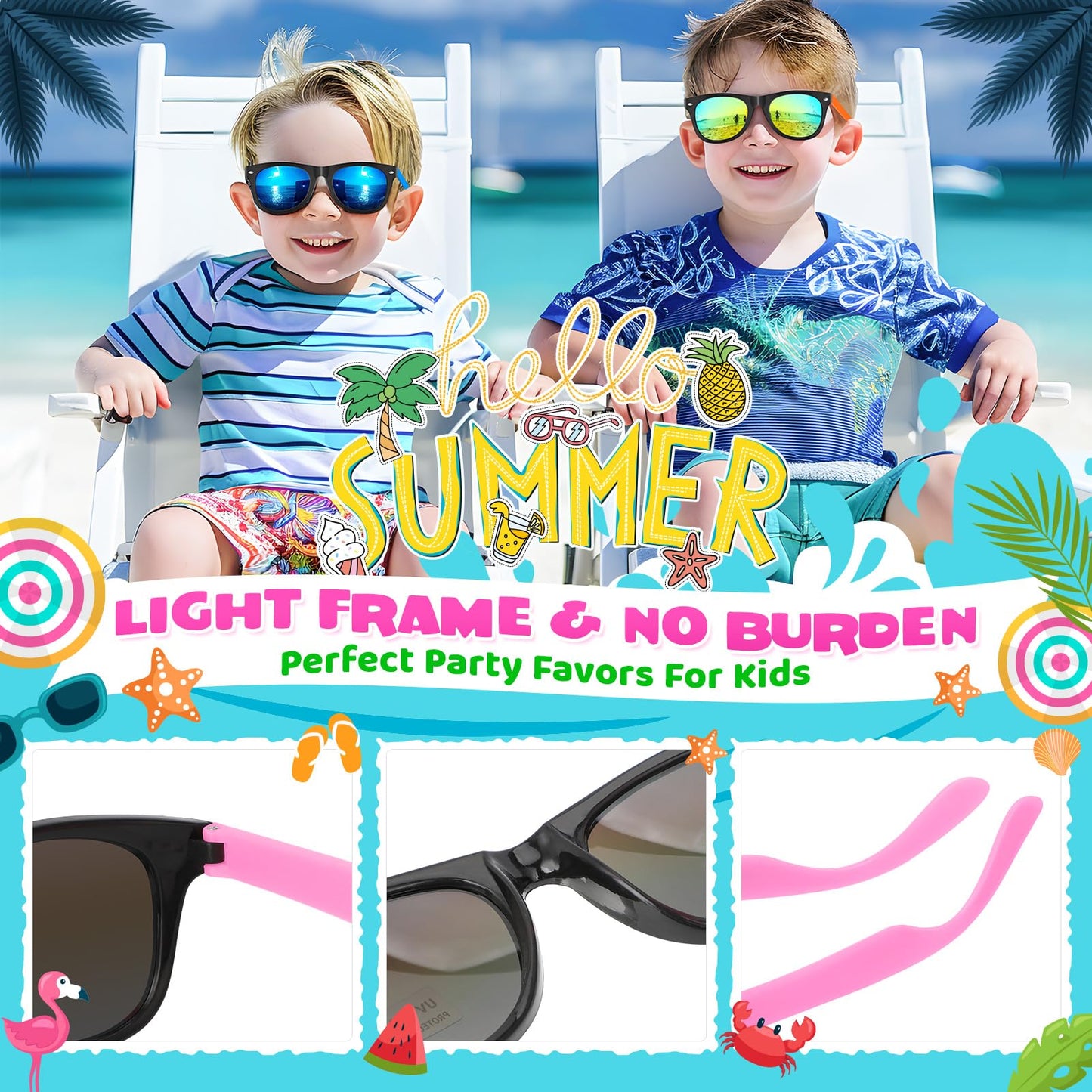 GINMIC Kids Sunglasses Bulk, Neon Sunglasses Party Favors with UV400