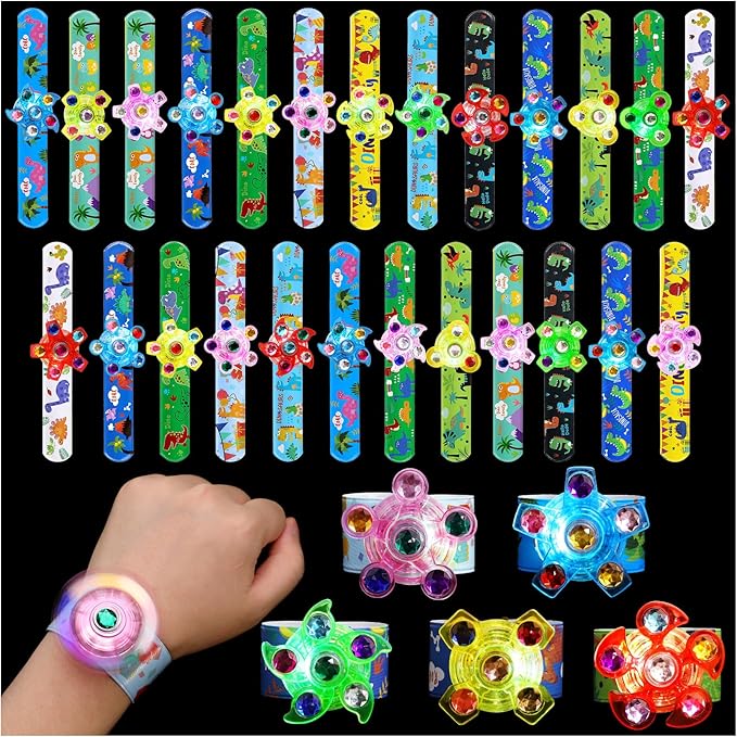 25 Pack Light Up Slap Bracelets for Kids Dinosaur Party Favors for