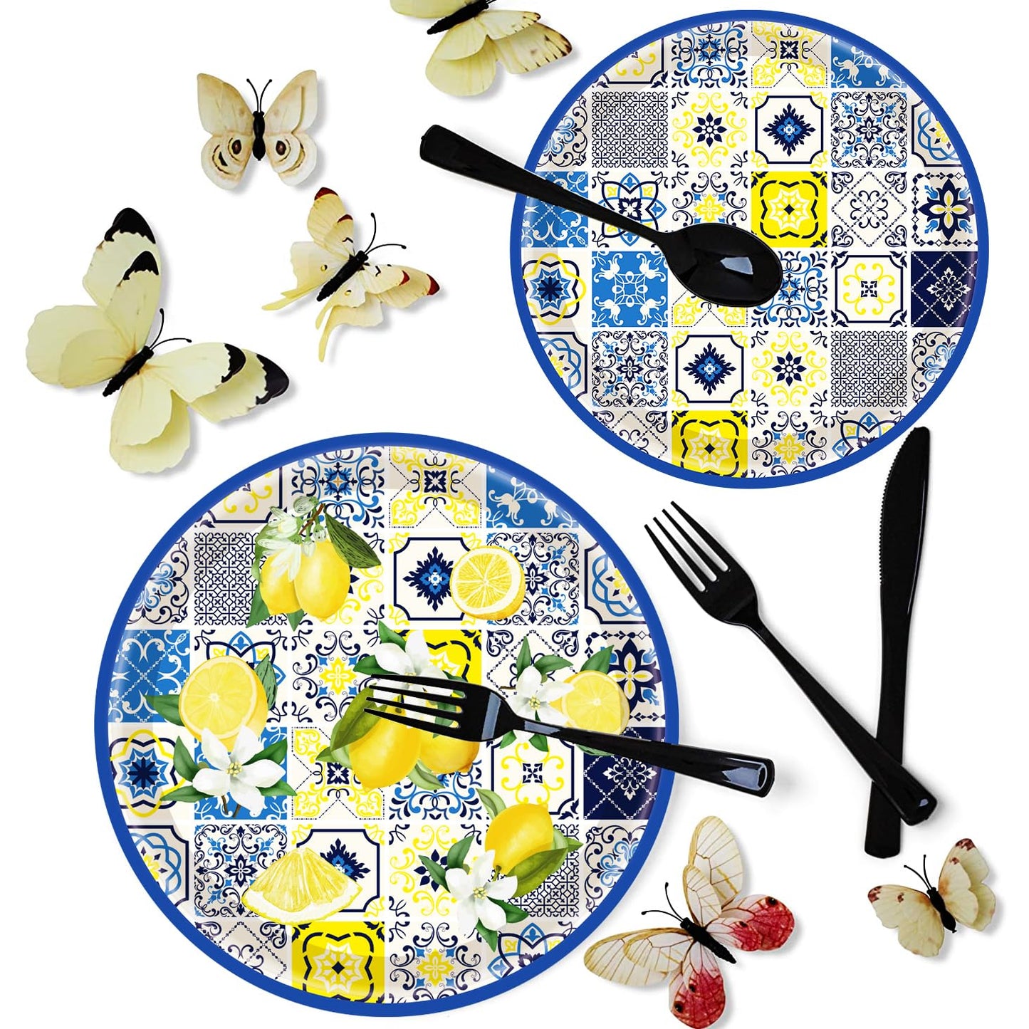HSPAIDYP 100Pcs Lemon Party Plates Supplies - 9" & 7" Citrus Fruit