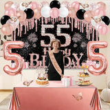 55th Birthday Decorations for Women 49pcs Black Rose Gold Black