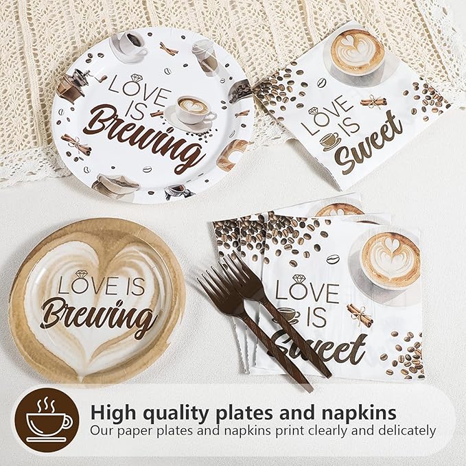 Love is Brewing Bridal Shower Decorations 96Pcs Coffee Themed Bridal