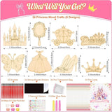 24 Sets Princess Party Favors DIY Wooden Painting Crafts Kit with
