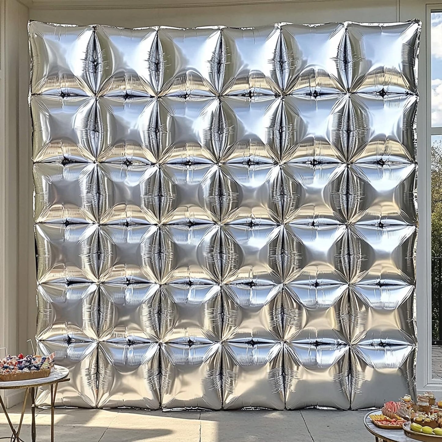 Silver Square Foil Balloons Wall Tunnel Backdrop Double Sided Metallic