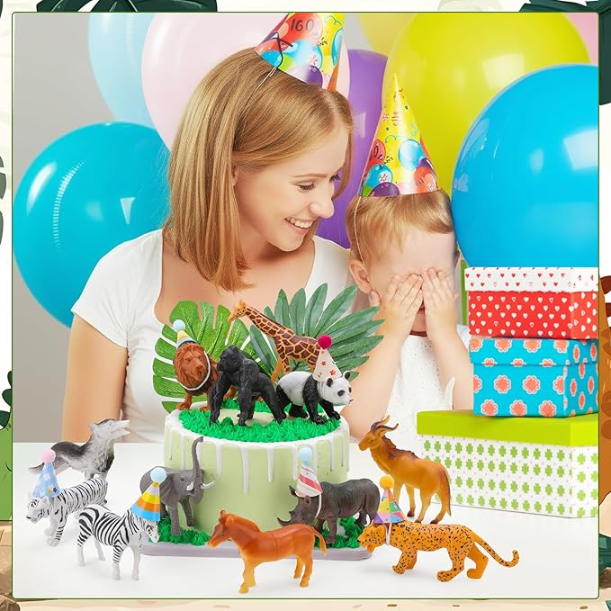 37 Pcs Jungle Animal Birthday Cake Toppers Mini Birthday Hat Animal