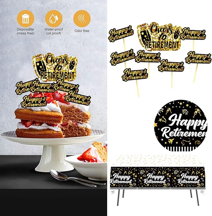 Happy Retirement Party Decorations supplies 80pack black gold party