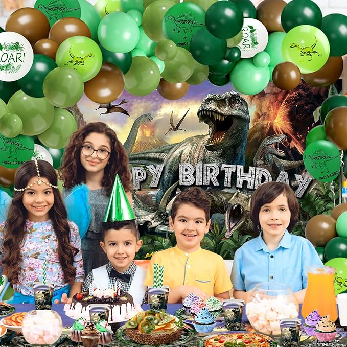 Dinosaur Birthday Decorations 280 PCS Dinosaur Birthday Backdrop