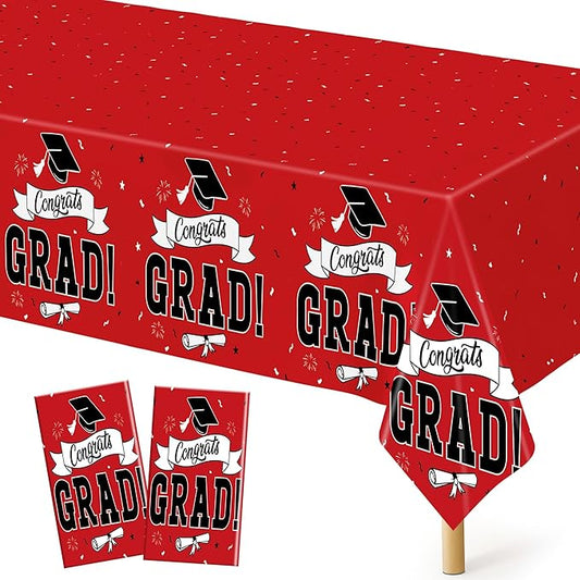 QZYL 2 PCS Graduation Tablecloth, 108" X 54" Red Graduation Table