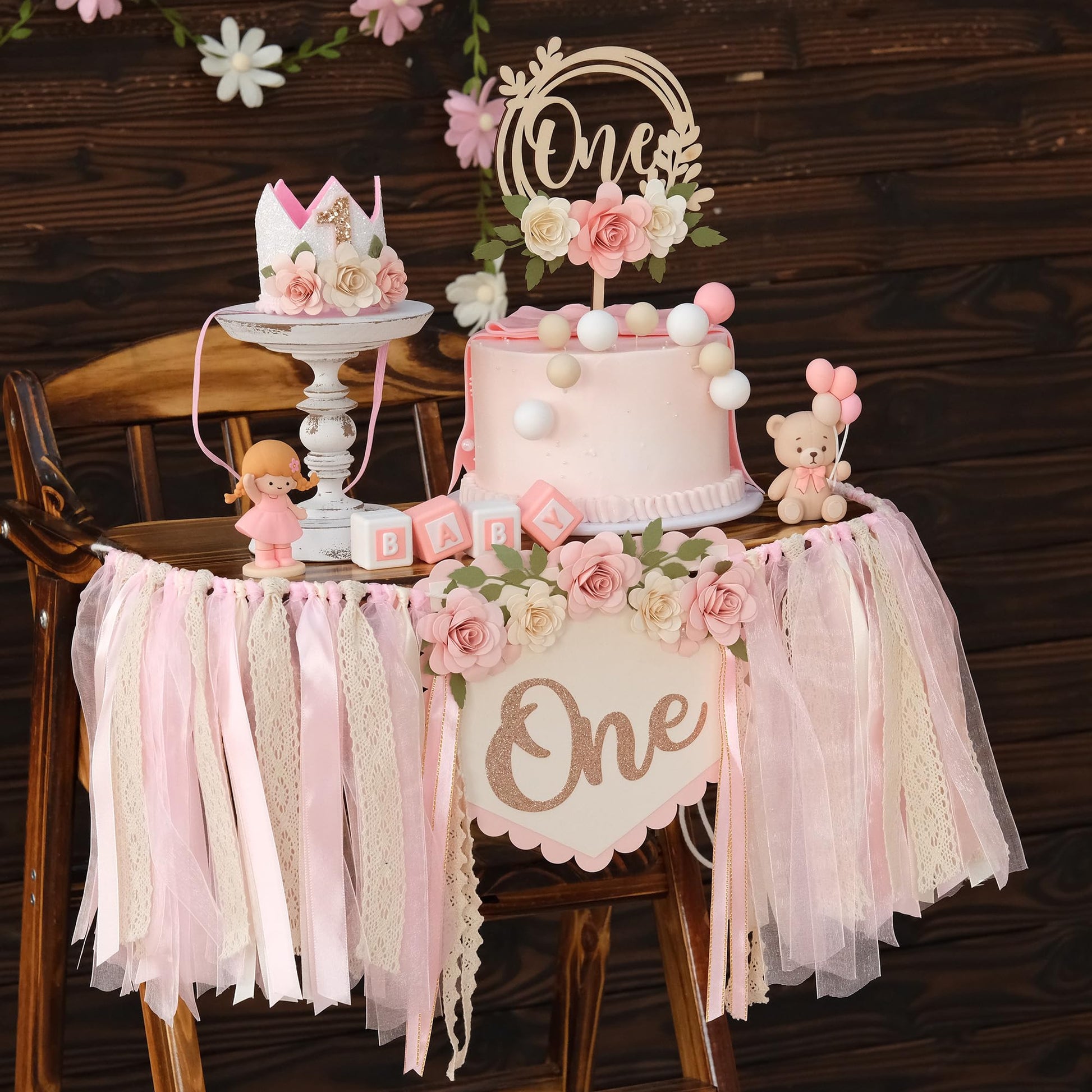 HODIHIWI Wildflower 1st High Chair Banner Birthday Decorations Fo Ligh