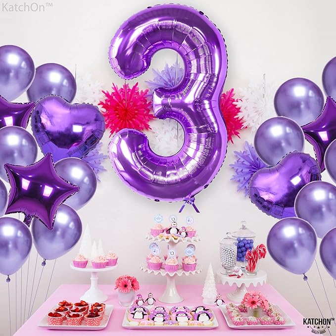 KatchOn, Giant Purple Number 3 Balloon - 40 Inch | 3rd Mylar Foil