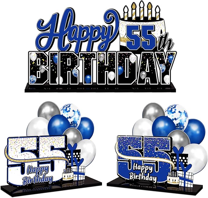 LINGTEER Happy 55th Birthday Blue Acrylic Table Topper Centerpieces