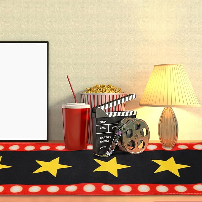2 Pcs 13 x 72 Inch Movie Night Table Runner with Gold Star Design