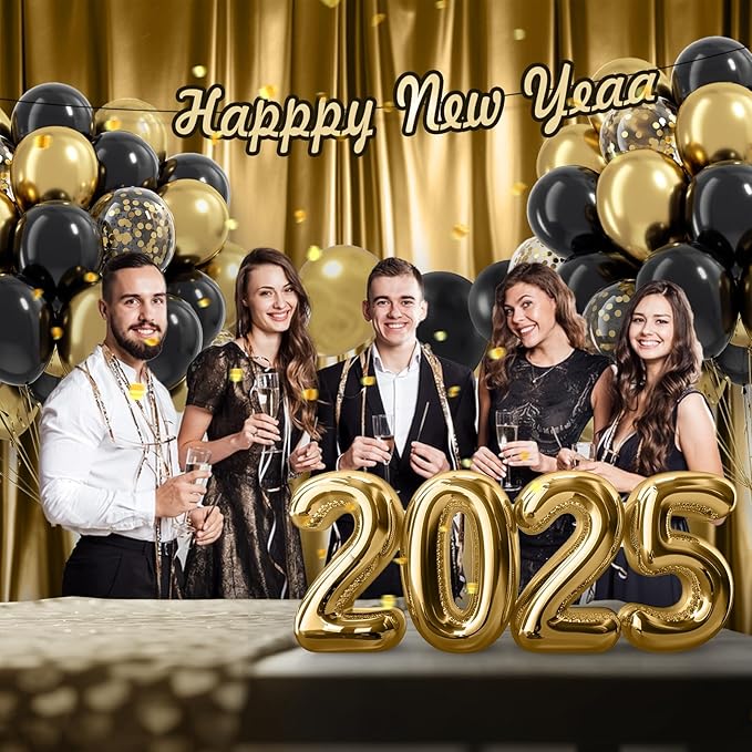 Black and Gold Balloons, 60pcs 12inch Black Metallic Gold Confetti