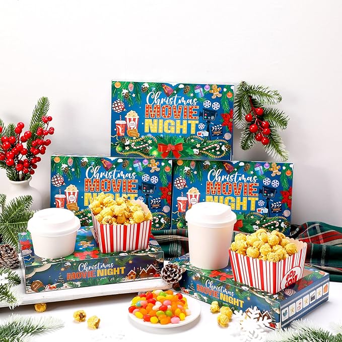 20 Pcs Christmas Movie Night Supplies Movie Night Paper Snack Trays