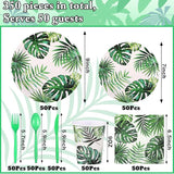 350 Pcs Luau Party Supplies Hawaiian Tropical Palm Leaves Tableware