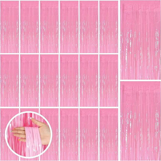 20 Pack Party Backdrop Decorations Pink Tinsel Curtain Party Backdrop