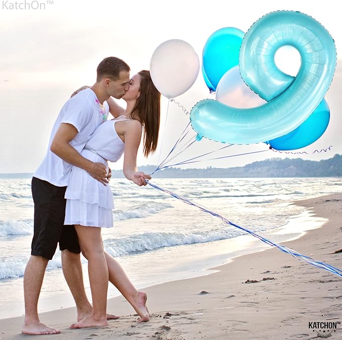 KatchOn, Giant Light Blue Number 9 Balloon - 40 Inch | Foil 9