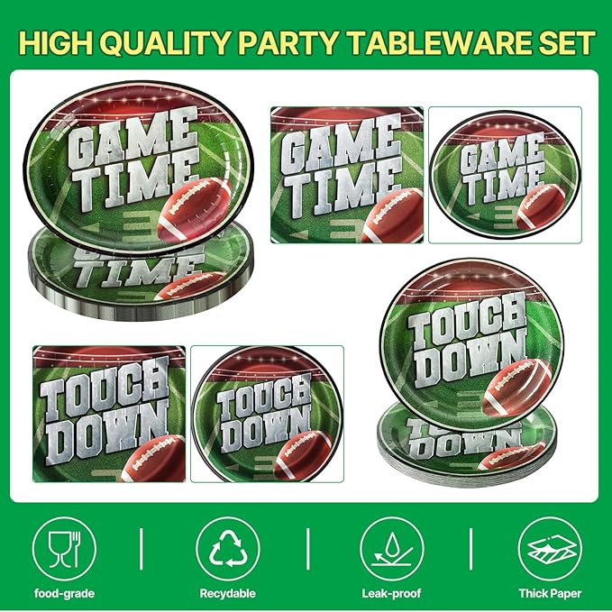 Dereinwo 100 PCS Football Party Paper Plates and Napkins | Bundle