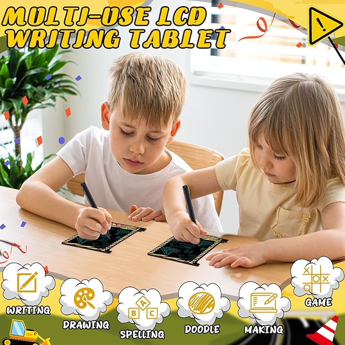 12 Pack Construction Party Favors Mini LCD Writing Tablet for Kids