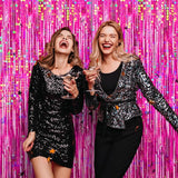 4 Packs Hot Pink Foil Fringe Curtain, Pink Glitter Metallic Tinsel