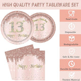 24 Sets 13th Rose Gold Birthday Party Decrations for Girls 13