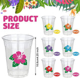 48 Pcs Hawaii Luau Cups 12 oz Plastic Tropical Floral Cups Hawaiian