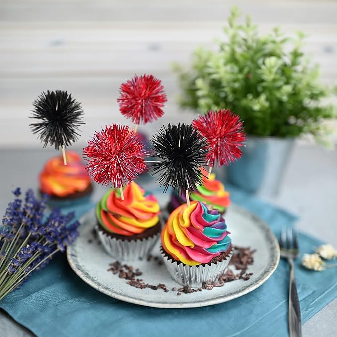 Gyufise 30Pcs Foil Firework Cupcake Toppers Sparkle Tinsel Cake #12