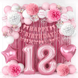 18th Birthday Decorations for Girls Pink Number 18 Balloon Bow