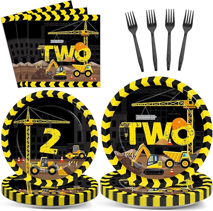 100 Pcs Construction Party Plates and Napkins Set Construction Truck