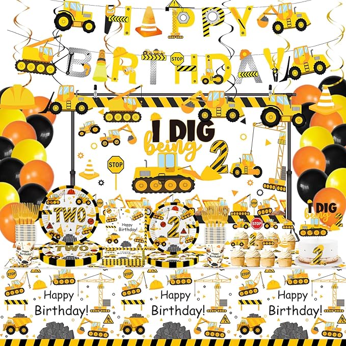 178 Pcs Construction 2nd Birthday Party Supplies Dump Truck Two