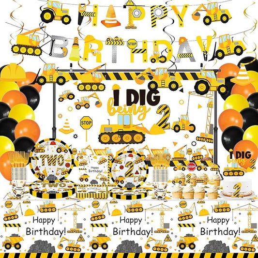 178 Pcs Construction 2nd Birthday Party Supplies Dump Truck Two