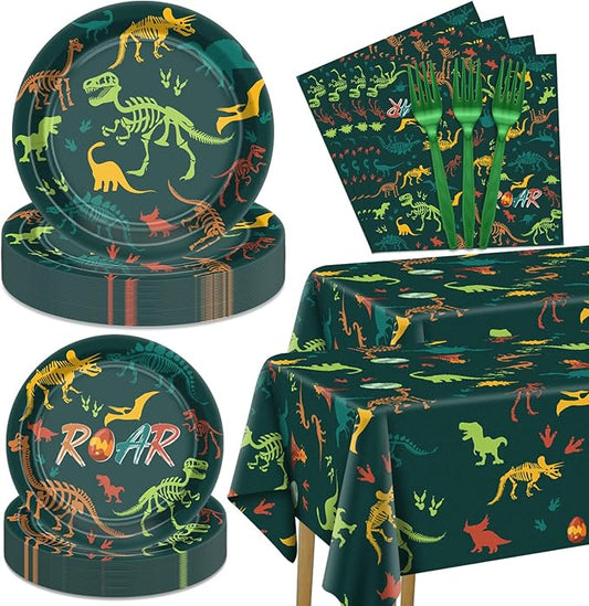 162 Pcs Dinosaur Birthday Decorations Including Dino Plates Napkins