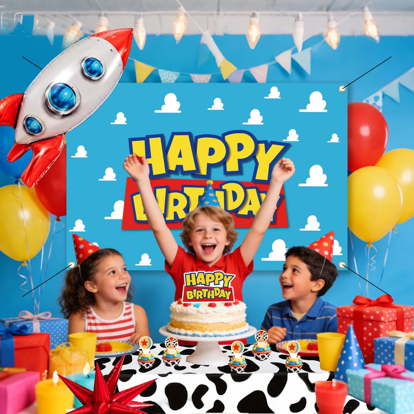 Cowboy and Space Birthday Decorations for Boys, Cartoon Theme Party