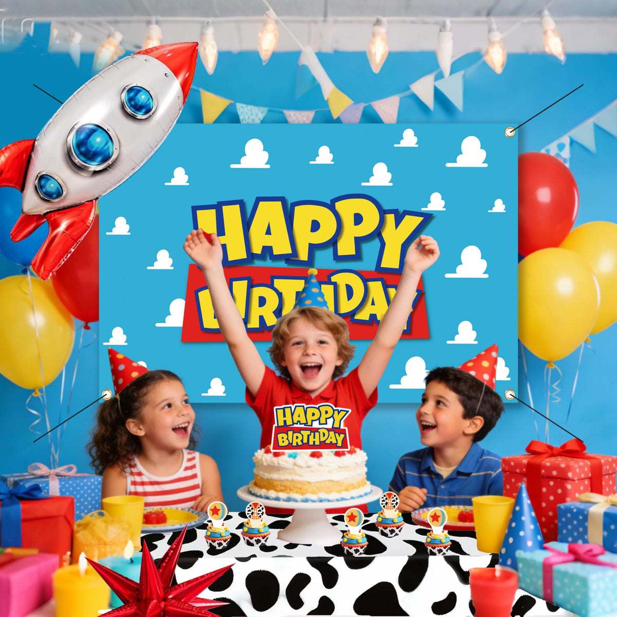 Cowboy and Space Birthday Decorations for Boys, Cartoon Theme Party