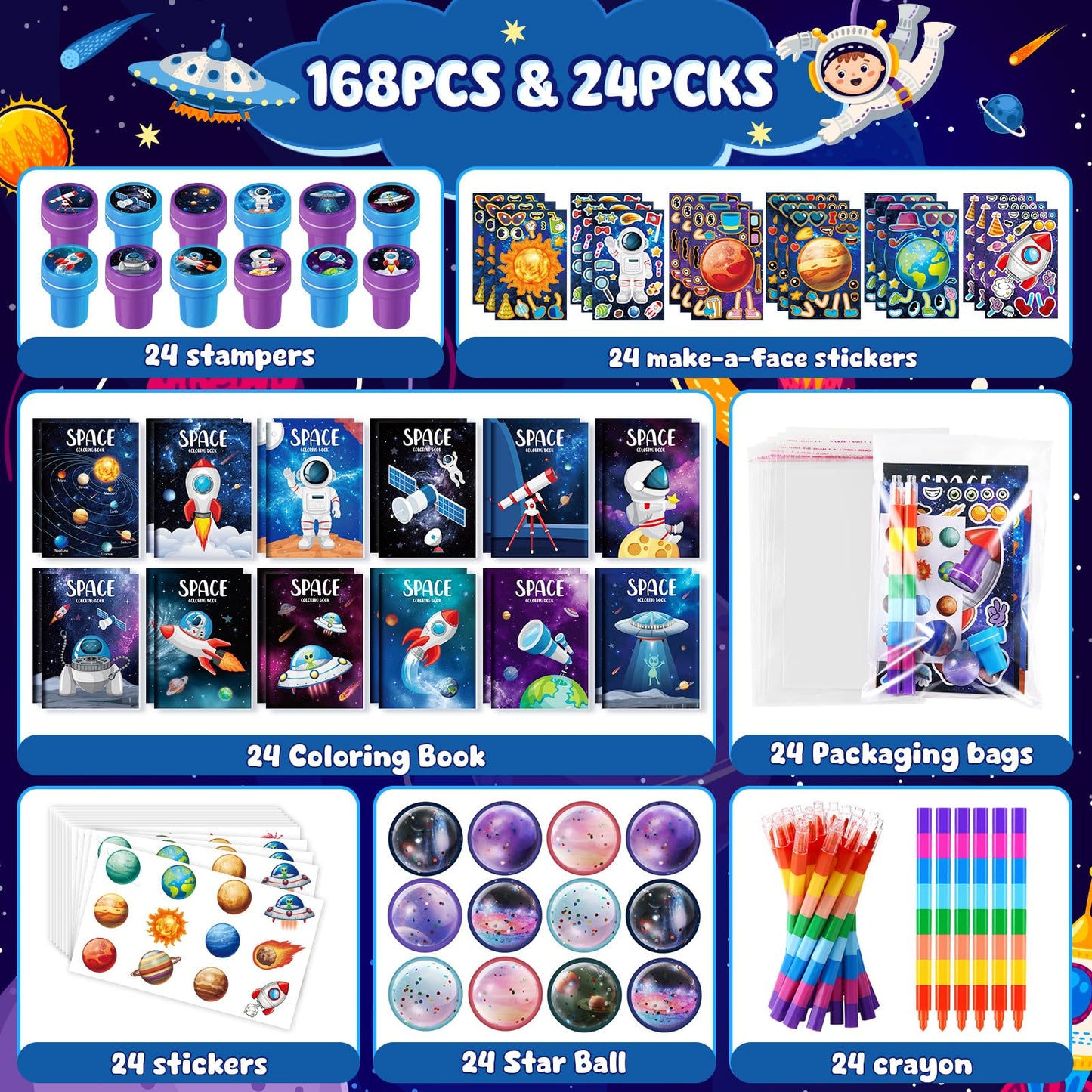 168Pcs Outer Space Themed Party Favors Space Alien Coloring