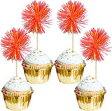 Gyufise 30Pcs Foil Firework Cupcake Toppers Sparkle Tinsel Cake Topper